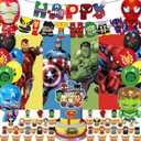 xisudwwdj 55 Pcs Hero Party Decorations,Birthday Decorations Include Banners,Cake Topper,Cupcake Topper,Latex Balloon,Shaped Aluminum Balloon,Backdrop Super Movie Theme Party