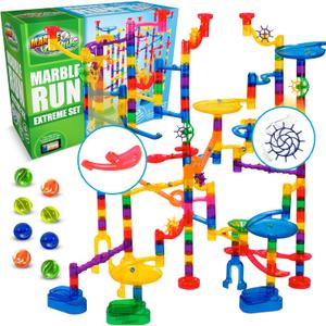 Marble Genius Marble Run Extreme Set, STEM Toys & Maze Construction Building - 300 Translucent Track Pieces & Glass Marbles for Family, Kids Toddlers Ages 4-8 - Fun Holiday Creative Gifts