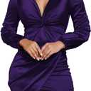 DeftSharp Women's Wedding Guest Dress Long Sleeve Bodycon Cocktail MiDi Dress Womens Elegant Party Dresses (Dark Purple, XL)