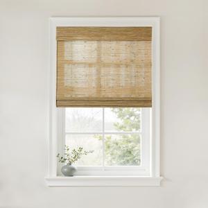 TWOPAGES Natural Woven Bamboo No Drill Roman Shades for Indoor Windows Natural Texture, Made to Order, Cordless Lift System, Privacy Protection, Easy Installation, Lay Collection Blinds 26