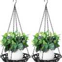 Enhon 2 Pack Plant Hanger, 12 Inch Metal Hanging Planter for Indoor Outdoor Plants, Classy Glossy Black Decorative Hanging Plant Shelf for Window Wall Ceiling Home Decor
