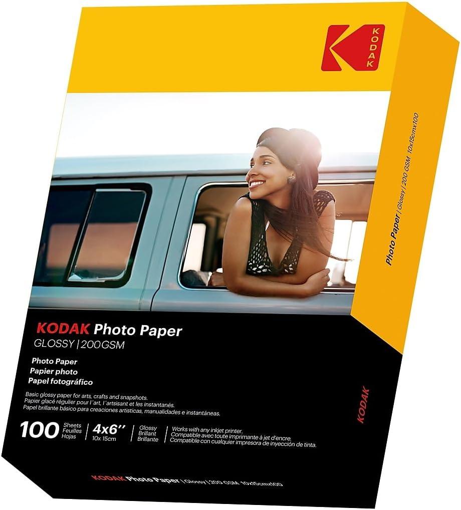 KODAK Photo Paper Gloss 4 X 6, 100 count, 52lb-200 g/m 2-8.5MIL (41180-1743327) **THIS PRODUCT IS NOT COMPATIBLE WITH THE KODAK DOCK PRINTER**" (White)