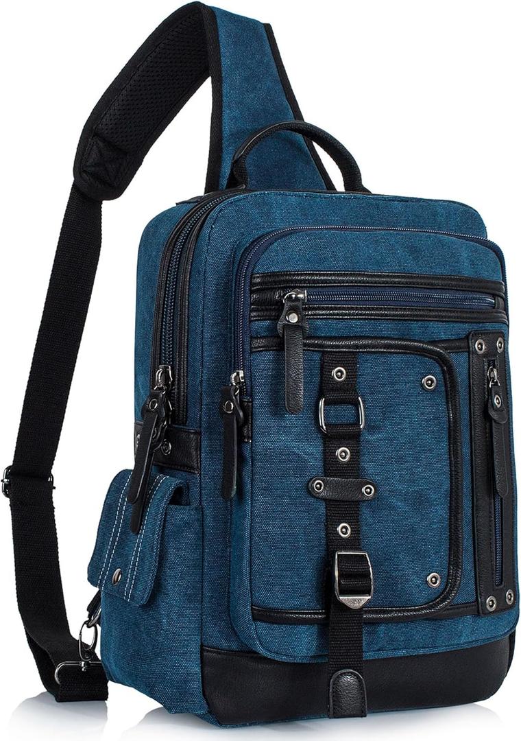 Schkleier Messenger Bag for Men Canvas Sling Bag Crossbody Backpack Laptop Shoulder Bag Hiking Daypacks Casual Tactical (X-Large, Dark Blue)