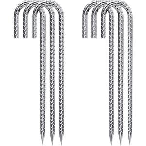 Rebar Stakes 12 Inch Galvanized, J Hook Rebar Stakes 6 Pack Ground Anchors for Tent Heavy Duty for Plants Anti-Rust Landscape Fabric Artificial Turf