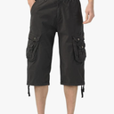 Mens Long Cargo Shorts Below Knee 3/4 Stretch Twill Cotton Relaxed Fit Elastic Waist Cargo Shorts for Men, Size 32, Dark Grey