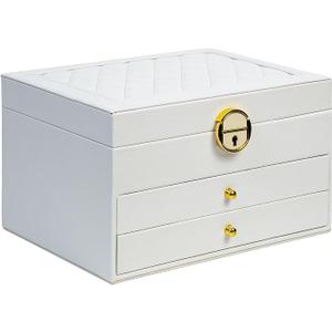 coobest 3 Layer Jewelry Box, Lockable Jewelry Holder Organizer with Jewelry Drawer, Large Jewelry Boxes & Organizer with Velvet Earring Storage, Unique Gifts for Women Mom