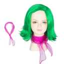 Miss U Hair Short Wavy Green Wig with Scarf for Kids Child Fun Anime Cosplay Wig