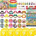 134PCS Party Favors Birthday Supplies,12 Guests Birthday Party Decorations,Include Stamps,Slaps,Key Chains,Masks,Gift paper Bags,Wrists, Button Pins,Stickers, Game On Gaming Party Favors Decor