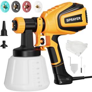 Paint Sprayer, 700W HVLP Spray Gun with Cleaning & Blowing Joints, 4 Nozzles and 3 Patterns, Easy to Clean, for Furniture, Cabinets, Fence, Walls, Door, Garden Chairs etc. VF803 (Yellow)