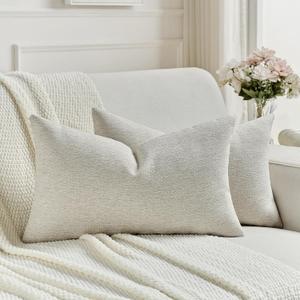 FUTEI Pack of 2 Chenille Decorative Throw Pillow Covers 12x20 Inch,Soft Cozy Faux Linen Textured Lumbar Pillow Cases,Farmhouse Home Decor for Couch Living Room,Natural Wood