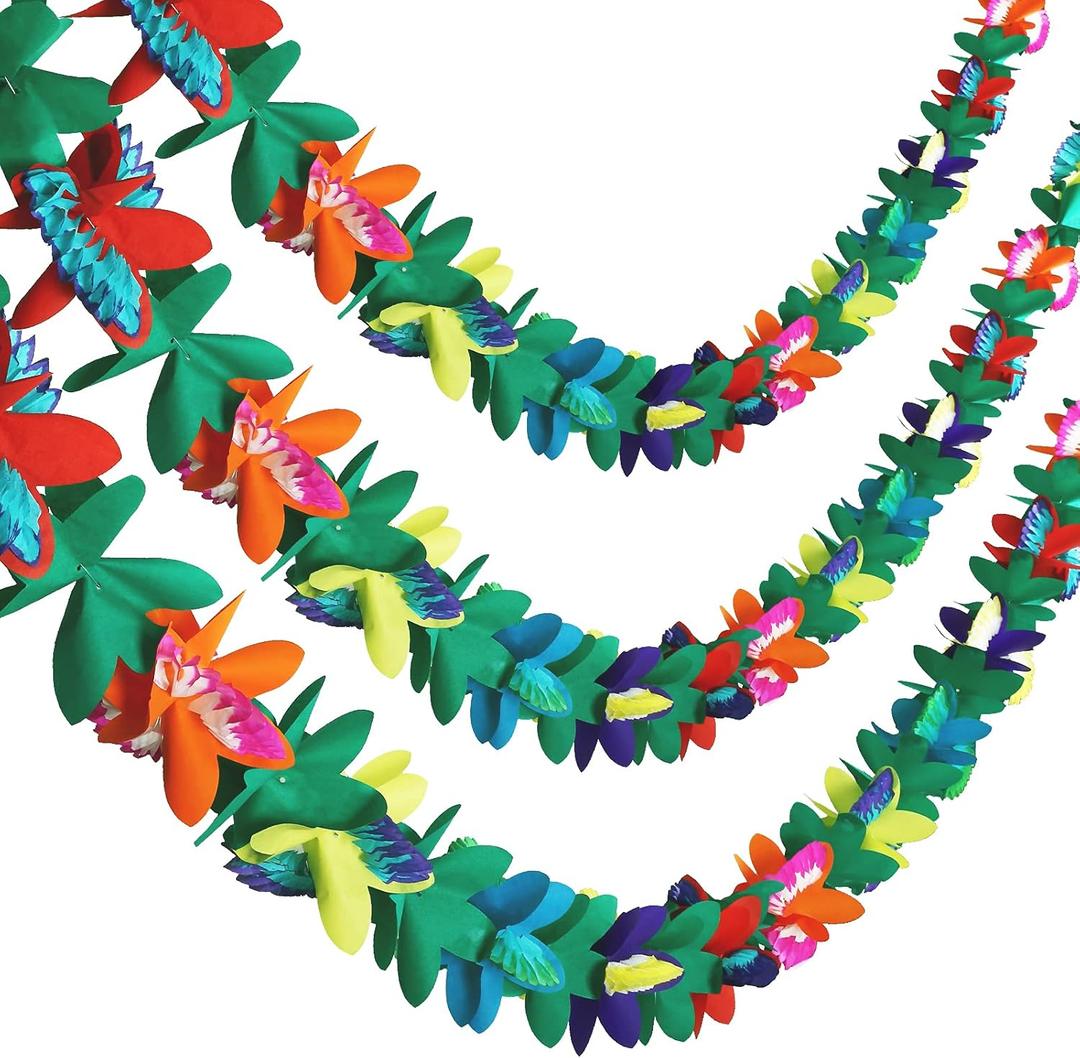 KESOTE 3 Pack Tropical Paper Flower Garland Luau Party Decorations, 30FT Tissue Flower Banner for Hawaiian Summer Tiki Bar Tropical Party Decor