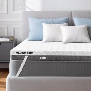 Firm Mattress Topper Full 3-Inch: Dual-Sided Firmness Medium Firm & Firm, High Density Mattress Pad for Pain Relief, Adjustable Anti-Slip Straps, Machine Washable Cover, CertiPUR-US Certified, 75x54