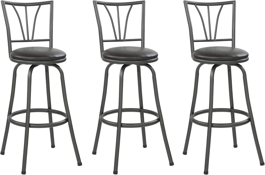 Set of 3 Indoor Adjustable Indoor Adjustable 24" or 29" Seating, Foam-Padded Comfort, Durable Metal 360 Swivel Barstool (Black) Ideal for Dining, 41.34" H x 15.75" W x 19.88" D