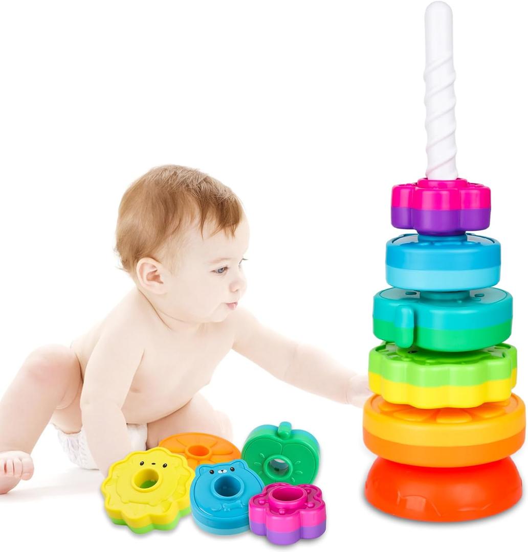 LBAIBB Spin Stack Toys,Baby Spinning Toy ABS Plastic and Color Rainbow Design,Focus on Children Educational and Interactive Learning's Stack Toys, Suitable for Gifts for Boys and Girls