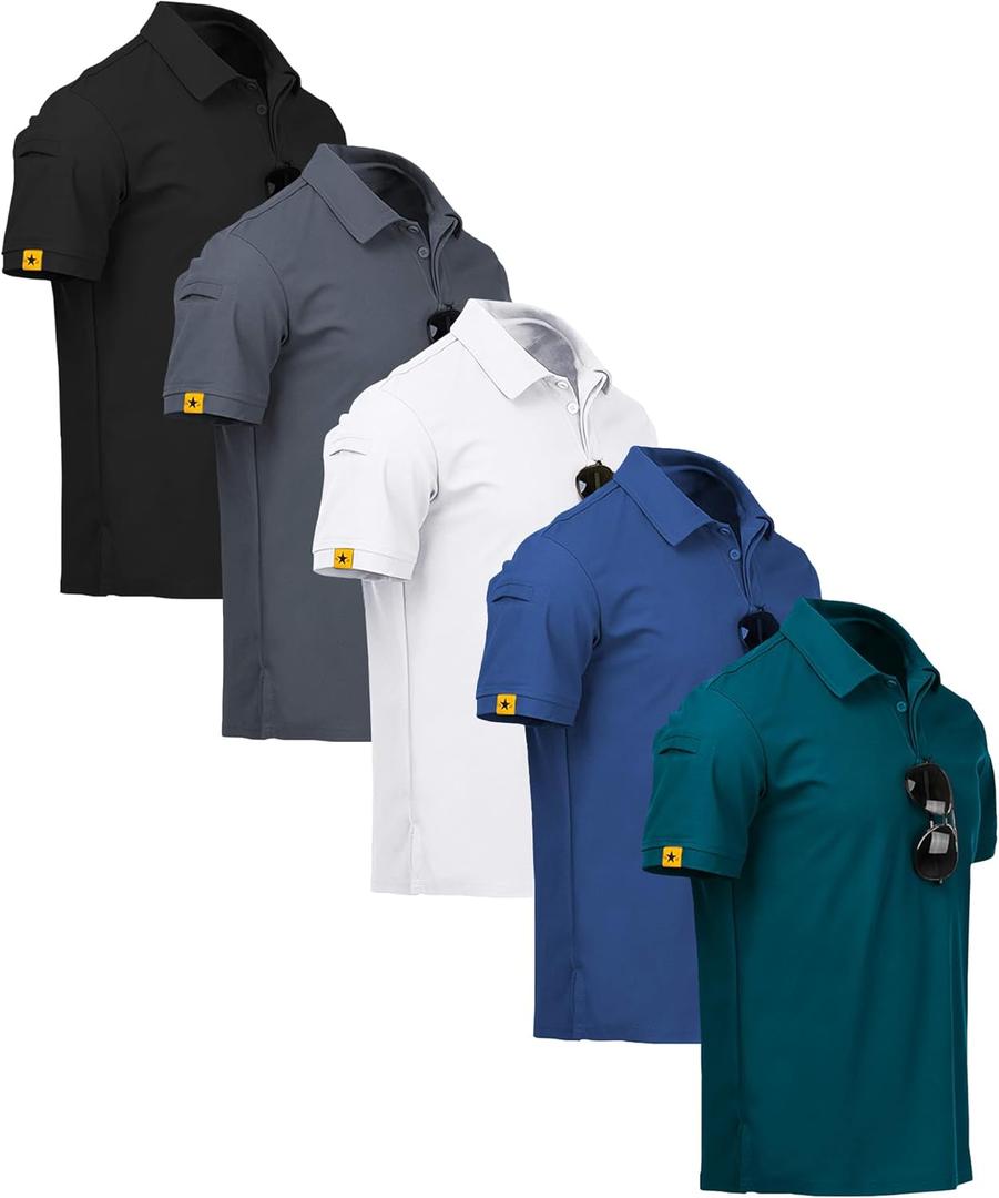 ZITY 5 Pack Mens Polo Shirt Short Sleeve Sports Golf Tennis T-Shirt Moisture-Wicking Summer Shirts (L)