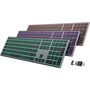 OMOTON Wireless Keyboard for Mac with Forged Metal Frame - 2.4G & Dual Bluetooth (BT1/BT2), Type-C/USB A Receiver, Ultra-Thin, Backlit, Full Size Keyboard for Mac/MacBook/iMac, Grey