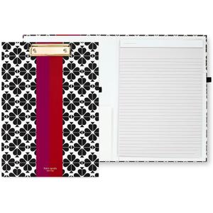 Kate Spade New York A4 Clipboard Folio with Low Profile Clip, Professional Padfolio Includes Lined Notepad, Pen Loop, and Pocket, Black Spade Flower