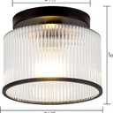 Zlepmlla Glass Ceiling Light, Clear Ribbed Glass Ceiling Light Fixture with Black Metal Frame, Modern Semi Flush Mount Ceiling Light for Hallway, Bedroom, Bathroom, Entryway, Kitchen
