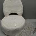 GREENSTELL Vanity Stool Chair with Storage and Folding Back, 15.7" x 15.7" x 19.5" Faux Fur Soft Ottoman for Adults, 4 Metal Legs with Anti-Slip Feet, Furry Padded Seat for Makeup, Bedroom, White