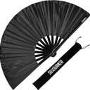 SoJourner Bags Rave Fan - Large Folding Fan - Clack Fan Hand Fan for Raves, Halloween, Burlesque, Rainbow Outfits for Women & Festival Accessories (Solid Black)