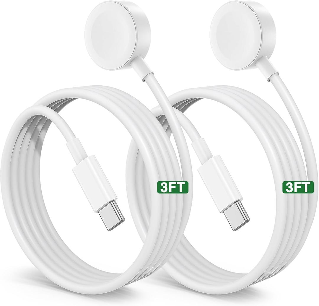 2Pack Upgraded for Apple Watch Charger Cable, 3FT USB C to Magnetic Wireless Fast i-Watch Charging Cord [Portable], Compatible with iWatch Series Ultra10/9/8/7/6/SE/SE2/5/4/3/2 - White
