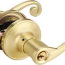 1 Pack Gold Door Handle, Entry Door Handles with Keys in Satin Brass Finish, Keyed Alike Interior Door Levers for Living or Bedroom, Wave Style Lever for Right Hand
