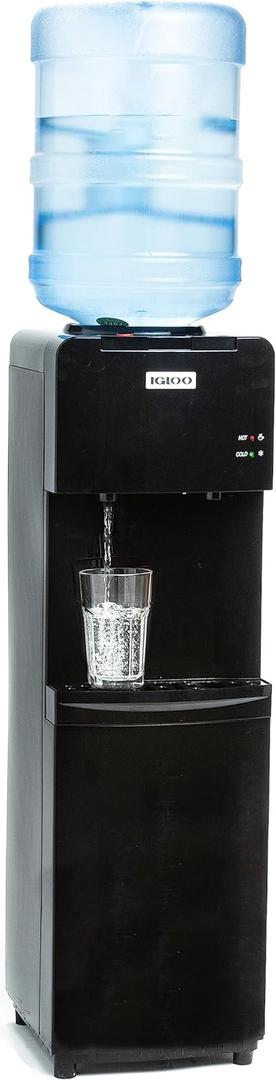 Igloo Top Loading Hot and Cold Water Dispenser - Water Cooler for 5 Gallon Bottles and 3 Gallon Bottles - Includes Child Safety Lock - Water Machine Perfect for Home, Office, & More - Black