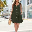 LARACE Women Plus Size Summer Dresses V Neck Sleeveless A Line Sundresses Button Down Midi Dress with Pockets (Green, XXL)