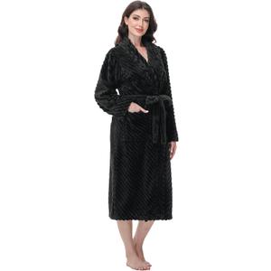 Yurhap Premium Robes for Women - Super Soft Cozy Fleece Womens Robe Plush Long Bathrobe (XX-Large-3X-Large, Black)