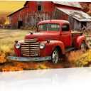 Farmhouse Canvas Wall Art Rustic Old Truck with Barn Picture Print Country Landscape Painting Vintage Artwork for Living Room Bathroom Home Office Decor Framed(Art-5,16.00"x24.00")