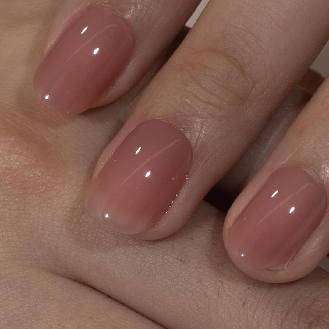 CurvLife Soft Gel Extra Short Press on Nails, 30Pcs Honey Peach Pink Oval Acrylic Fake Nails with Design Full Cover for Women Reusable Square Press on Nail Kit with Nail Glue Adhesive Tabs