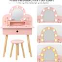 Kids Vanity Table and Chair Set with 3-Color Lighted Mirror, 11 Accessories