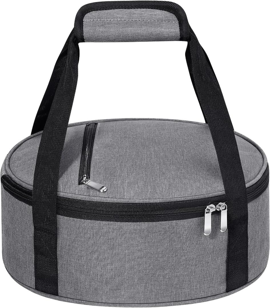 Round Insulated Casserole Carrier, Pie Carrier Bag, Portable Casserole Carrier for Hot or Cold Food Lunch Tote, Lunch Bag for Parties Picnic, Fits 12.5" Baking Dish, Grey  