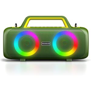 Portable Bluetooth Speaker Wireless,140W Peak Loud Sound with 2 Subwoofers and 2 Tweeters, Plus Bass Boost, IP65 Waterproof Outdoor Speaker, 24H Playtime, RGB Lights, TF/AUX/USB/Mic Input, Large Party (Green)