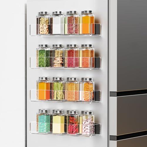 Lumanman 4 Pack Acrylic Spice Racks for Refrigerator and Oven, Magnetic Fridge Organizers and Storage, Clear