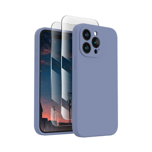 iPhone 15 Pro Case, Silicone Upgraded [Camera Protection] Phone Case with [2 Screen Protectors], Soft Anti-Scratch Microfiber Lining Inside, 6.1 inch, Lavender Gray