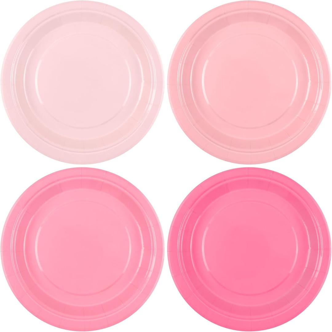 Breroa 72 Pieces Gradient Pink Paper Plates 7 Inch Bulk Paper Plates Disposable Round Dessert Plate Heavy Duty Solid Color Plate Table Decors for Birthday Party, Dinner Table, Wedding