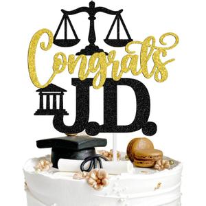 Congats J.D. Cake Topper, Future Lawyer/Born to Argue, Congrats Juris Doctor Grad, Class of 2026 Law School Survivor Graduation Party Decorations Supplies, Black and Gold Glitter