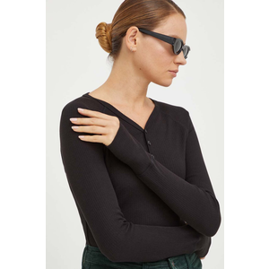 Womens Long Sleeve Henley Shirts for Women Button Ribbed Knit Shirt V Neck Tops Fit Slim Casual Basic Blouses (Black,M)