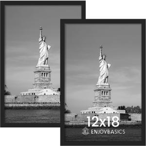 ENJOYBASICS 12x18 Picture Frame, Display for 12 x 18 Poster, Wall Gallery Photo Frames, Black, 2 Pack