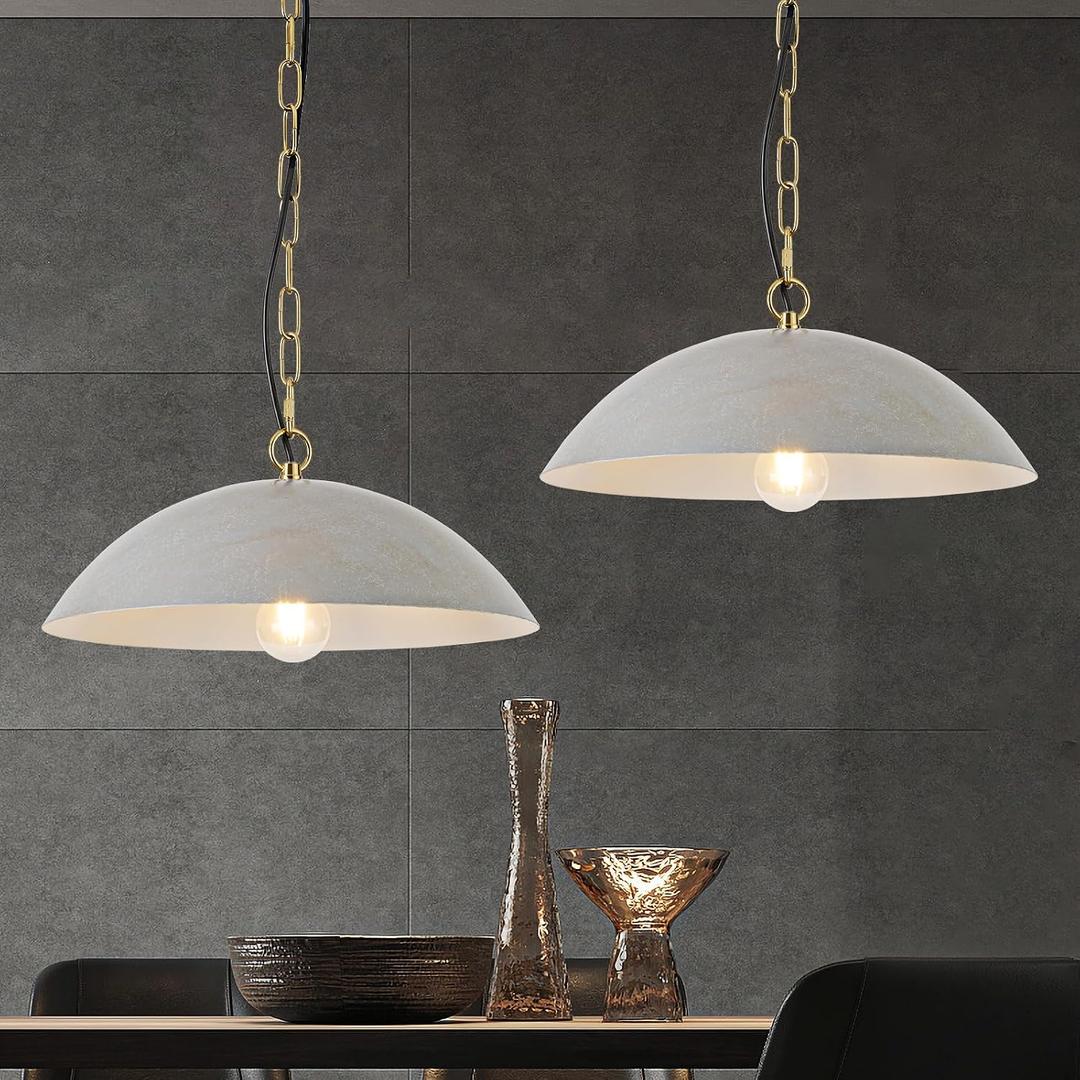 16" Pendant Lights Kitchen Island, Cement Gray Modern Large Pendant Light, Adjustable Hanging Light Fixture for Kitchen Living Room Dining Room Bedroom Café(2 Pack), 40cm