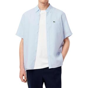Lacoste Men's Short Sleeve Regular Fit Linen Button Down Shirt with Front Pocket (X-Large, Rill)