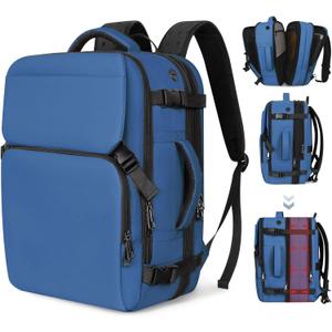 Travel Backpack Carry On Flight Approved, Lightweight Large Travel Backpack, Expandable with USB Charging Hole, Waterproof Causal Bookbag for Travel Work College Fits 17 inch Laptop, Blue