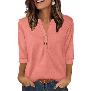 OFEEFAN Womens Tops 3/4 Sleeve Henley Shirts for Women Summer Outfits Fashion Clothing (X-Large, Coral)