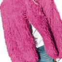 Aoang Women's 2025 Winter Coats Fleece Cropped Jacket Faux Fur Long Sleeve Shaggy Warm Outerwear Fall Clothes (Hot Pink) XL