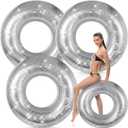 3 Pieces Jumbo Silver Glitter Inflatable Pool Floats Tube 47. 24 Inches Adult Pool Swimming Ring with Sequins for Teens Adults Summer Beach Party Supplies