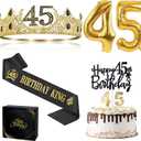 45th Birthday Gifts for Men, 45th Birthday Decorations for Men, Party Decor Supplies Including King Crown & Sash & Balloons & Cake Topper & Candles