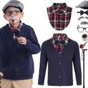 100 Days of School Costume for Kids 100th Day Old Man Grandpa Dress Up Costume Boys (Small(5-7yr), Navy)