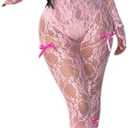 Lace Jumpsuit for Women Sexy Mesh Bow long Sleeve Bodycon One Piece Jumpsuits Summer Outfits Clubwear size L