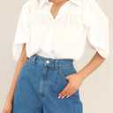 Women High Waisted Denim Shorts Elastic Back Waist Loose Fit Wave Hem Summer Casual Jean Shorts with Pockets (Blue, L)